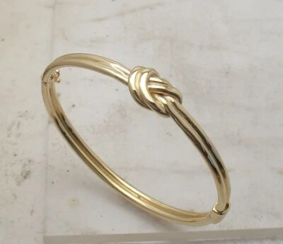 Medium Size Oval Double Love Knot Hinged Bangle Bracelet Real 14K Yellow Gold - Image 1 of 4