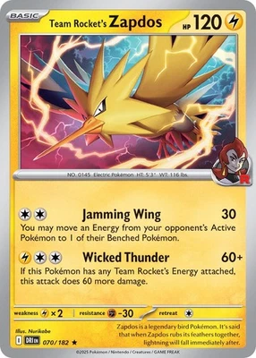 Team Rocket's Zapdos 070/182 Sv10: Destined Rivals Reverse Holo - Image 1 of 4