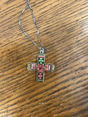 Ayala Bar Women’s Pendant Necklace Chain Faceted Crystal Glass Bead Cross 16-19” - Image 1 of 4