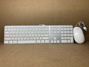 Apple White Aluminum USB Wired Keyboard Mighty Mouse A1152 A1243 Used - Picture 1 of 8