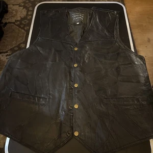 Chaleco Navarra Cuero Genuino Para Hombre Talla XXL Diseño Italiano Piedra Negro Frente a Presión - Imagen 1 de 5