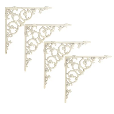Suportes de prateleira decorativos, pacote com 4 de 8 x 1,6 x 8 polegadas, antigo branco fundido Iro... - Imagem 1 de 4