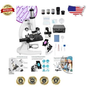 Versatile 100X-2000X Compound Microscope - White Metal with User-Friendly Design - Picture 1 of 8