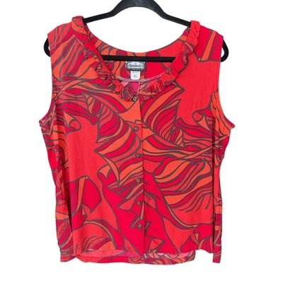 Manuhealii women’s blouse top rayon button front ruffle neckline XL - Image 1 of 4