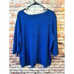Emily Daniels blue metallic top sweater 3/4 sleeves blouse women's size 3x - Picture 1 of 6