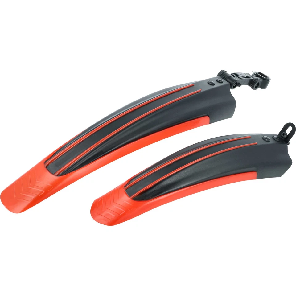 Set di parafanghi per mountain bike con ruote da 24" / 26" - nero/rosso plastica - Immagine 1 di 4