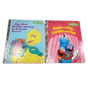 Sesame Street Golden Book Lot Big Bird Brings Spring & Happy Sad Grouchy Glad - Picture 1 of 21