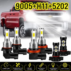 LED Headlight Fog Light Bulbs 6000K 6X For Chevy Silverado 1500 2500HD 2007-2015 - Picture 1 of 22