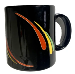 Vintage Waechtersbach , Germany Black Etched Red-Yellow-Green Swirl Mug - Picture 1 of 8