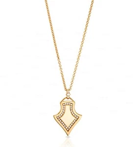 14K Gelbgold Original Diamant Schild Charm Vintage Stil Anhänger Halskette - Bild 1 von 1