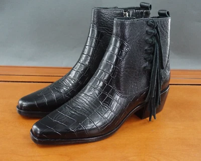 Sapato Donald Pliner Mona Feminino 7.5 Couro Preto Puxador Casual Tornozelo Botinha - Imagem 1 de 4