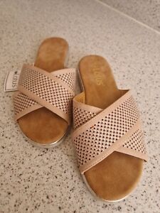 Lotus Tansy Diamante Flat Mule Sandals Slim Fit Size UK 6 - Nude - Slip On New