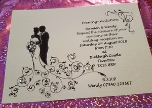 1 sample Silhouette couple Heart diamante Wedding day evening Invitations - Picture 1 of 2