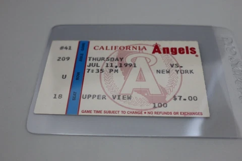 TICKET Angels vs New York Yankees July 11 1991 Seat 18 Scott Sanderson 1 Hitter Cover