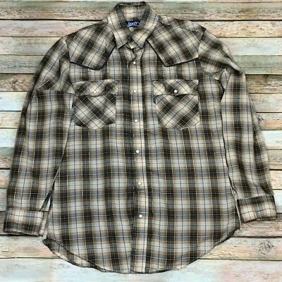 Vintage Levi's Regular Fit  Western Shirt Gold Shiny Thread Pearl Snap Buttons M - Image 1 of 4