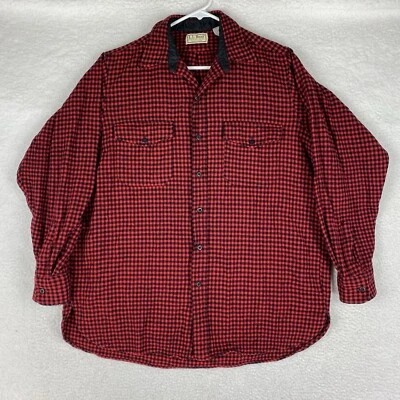 Vintage LL Bean Shirt Mens L Red Wool Allagash Buffalo Plaid Lumberjack Mackinaw - Image 1 of 4