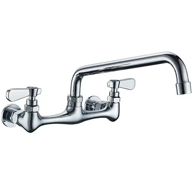 BWE Commercial 8in Center Kitchen Faucet Wall Mount 2 Handle 360° Swivel Sink Mixer