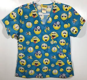 Emoji Peeling Top Damen Gr. XS Extra Small Smiley Happy Face Arzt Krankenschwester türkis - Bild 1 von 4