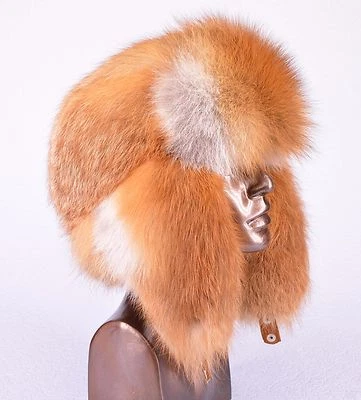 Saga Furs Natural Finnest Red Fox Fur Unisex Trapper Ushanka Furry Hat S/M/L - Image 1 of 3