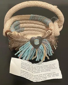 VTG Native American SouthwestCoiled Basket With Handle Turquoise Feathers Heart - Picture 1 of 6