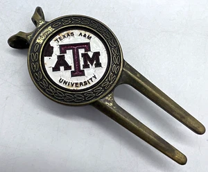 Vintage Texas A&M University Bronze 3-1/8" Golf Divot Money Clip Enamel Filigree - Picture 1 of 2