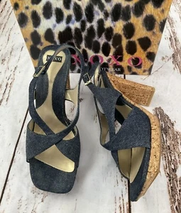 XOXO DENIM AND CORK SLINGBACK HEELS - Picture 1 of 9