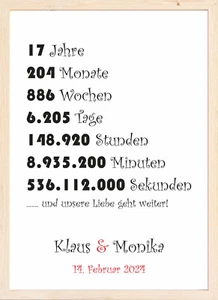 Jahrestag Hochzeitstag Geschenk 17 Jahre Geschenkidee für Paare Mann Frau DIN A4 - Bild 1 von 6