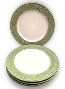 SET (5) Pier 1 ANTIKE FLORAL 8,5" Salatteller grün geprägtes Steinzeug - Bild 1 von 6