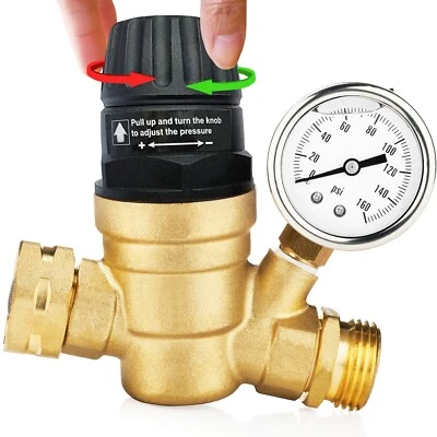 Water Pressure Regulator For RV Lead-free Brass Adjustable Reducer Gauge 3/4" V2 — 第 1/3 张图片