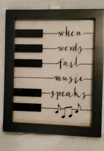 WHEN WORDS FAIL MUSIC SPEAKS MUSIC NOTE PAINTED GLASS WALL ART - Picture 1 of 2