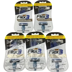 Lot of 5 Bic Flex 3 Titanium Men's Disposable 3 Packs Razors Ultra -Thin Blades - Picture 1 of 4
