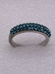 Sterling Silver Blue Crystals 4.5mm Cluster Cocktail Ring Marked AU, Size 8 - Picture 1 of 9