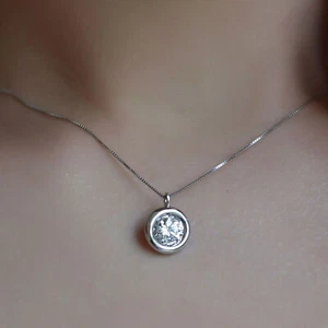 Nuevo Collar Colgante Diamante Solitario Corte Redondo Oro Blanco 14KT 1.00 CT H/SI1 - Imagen 1 de 2