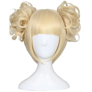 Blonde Short Wig with Clips 2 Detachable Buns Heat Resistant For Party Cosplay - Picture 1 of 7