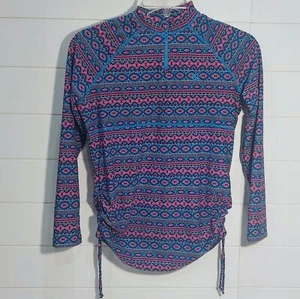 Coolibar Girl's Large Lawai Ruche Swim Shirt Multicolor Geometric UPF 50 - Picture 1 of 10