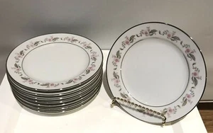 Mimosa Priscilla Japan 6.5" Bread/Dessert Plate-Ring Of Pink Flowers&Gray Leaves - Picture 1 of 12