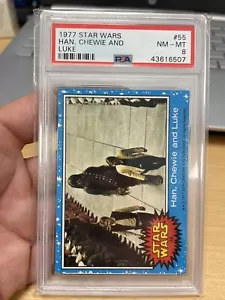 1977 TOPPS STAR WARS TRADING CARD - SERIES 1: BLUE - #55 HAN & LUKE - PSA 8 - Picture 1 of 2