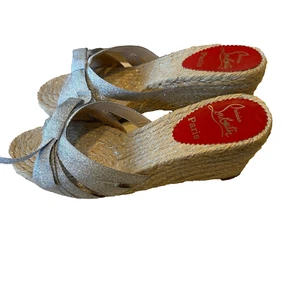 Christian Louboutin Tiburon Sandals Wedge Espadrilles Ribbon 40 - Picture 1 of 11