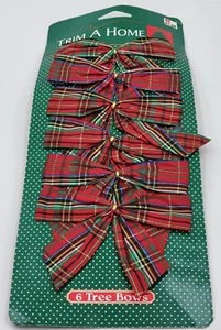 K-Mart Trim A Home 6 Tree Bows Red Plaid Color - New - Picture 1 of 5