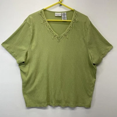 Camisa de ciervo blanca para mujer 22W/24W verde cuello en V encaje tejido texturizado talla grande Foto 1 de 4