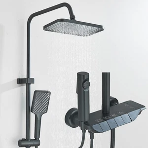 Bathroom Exposed Shower System Rainfall Shower Head Combo Shower Fixture Black - Picture 1 of 13