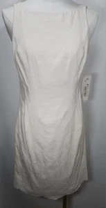 Jones New York Dress Women's Vintage Silk Linen Blend Eyelet Shift Ivory Size 4P - Picture 1 of 15