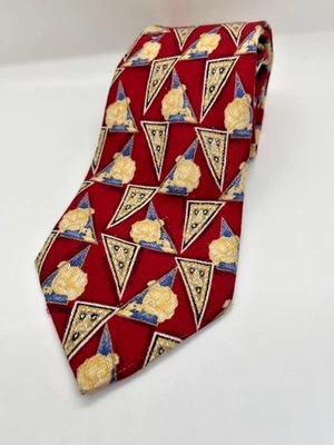 Corbata para hombre Ermenegildo Zegna roja dorada floral geométrica 100 % seda 3" ancho 57" largo Foto 1 de 4