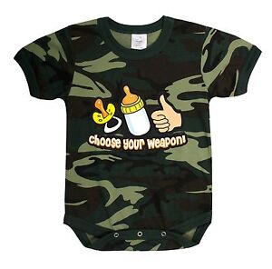 Camo 'Choose Your Weapon' One-Piece Infant Baby Sleeper: Sz 3 Months - 3T