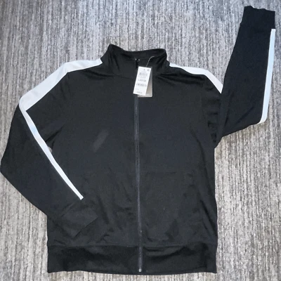 Ideology 女式田径拉链夹克大号黑色白色条纹袖子新品 — 第 1/4 张图片