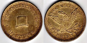1850's Memphis Tennessee Tenn TN Francisco & Co Hatters Token: Rev 348 Main St - Picture 1 of 1