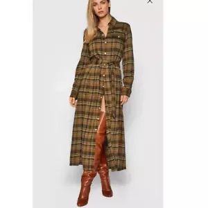 Polo Ralph Lauren shirt dress size 2 long plaid western country equestrian - Picture 1 of 11