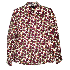 Lands End Damen Größe 8 Bluse Knopfleiste Kragen Langarm Blumenmuster - Bild 1 von 10