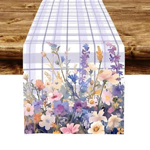 Corredor de mesa a cuadros púrpura floral de primavera para decoración de fiestas en el hogar interiores y exteriores - Imagen 1 de 5
