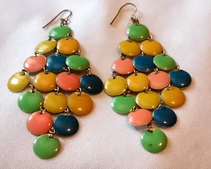 Multicolor Chandelier Earrings 80s Women's Pierced Ears Mixed Metal Statement - Picture 1 of 16